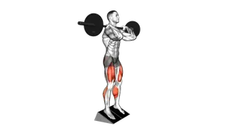 Barbell Elevated Heel Clean Grip Squat exercise