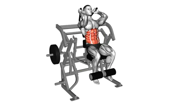 Lever Seated Leg Raise Crunch (plate loaded) exercise demonstration