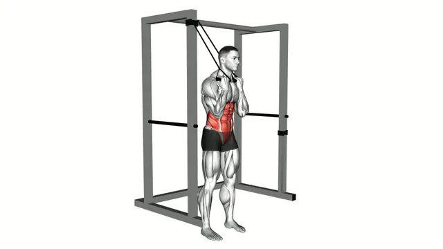 Band standing twisting crunch exercise demonstration
