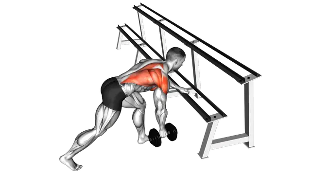 Dumbbell One Arm Row (rack support) exercise demonstration