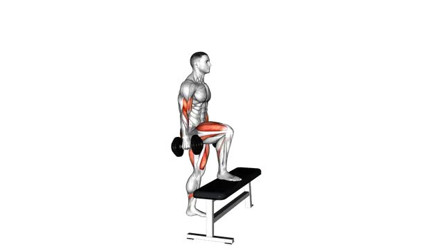 Dumbbell Step Up Single Leg Balance with Bicep Cur exercise demonstration