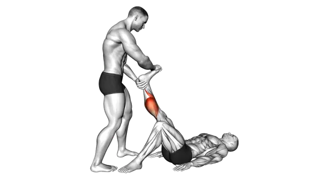 Assisted Lying Gastrocnemius Stretch exercise demonstration