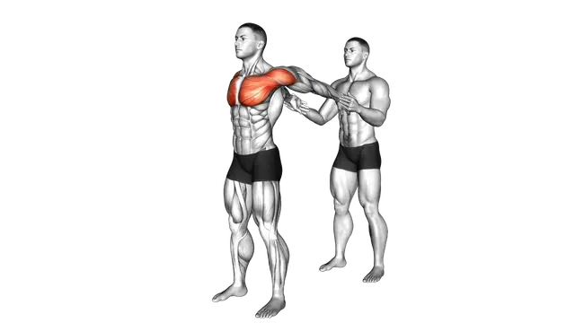 Assisted Standing Chest Stretch exercise demonstration