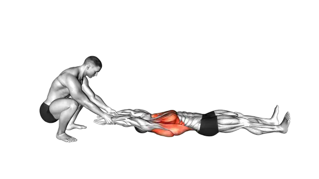 Assisted Straight Arms Lying Stretch exercise demonstration