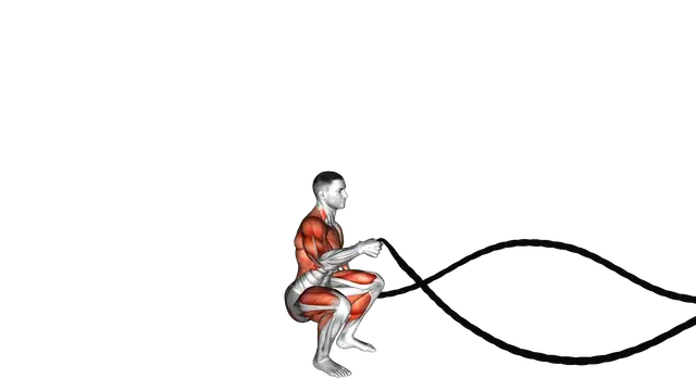 Battling Ropes Alternate Arms Jump Squat exercise demonstration