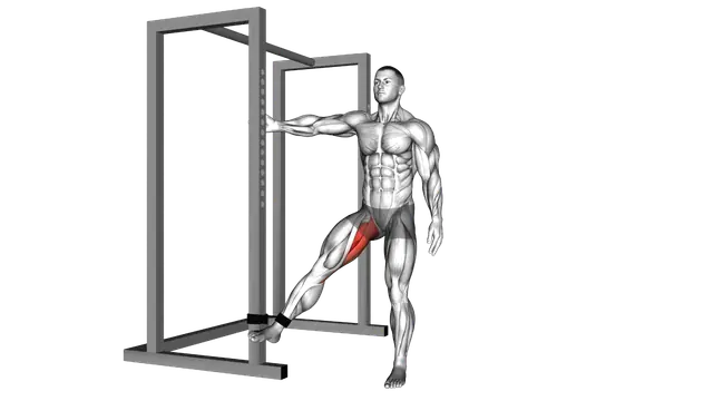 Band hip adduction exercise demonstration