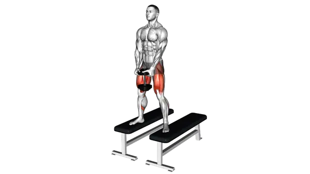 Dumbbell Sumo Squat Off Benches exercise demonstration