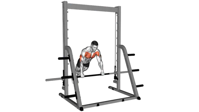 Incline Push up on a Smith Bar exercise demonstration