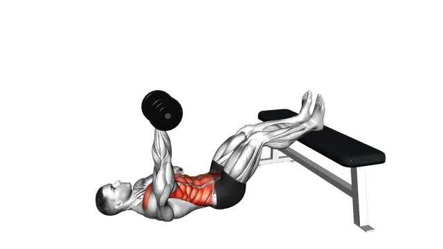 Dumbbell Overhead Sit up with Legs on Bench exercise demonstration
