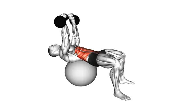 Kettlebell Overhead Crunch (on stability ball) exercise demonstration