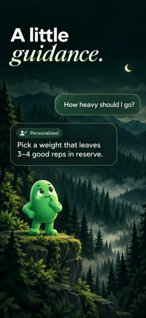 Budy coach chat answering how heavy to lift with a personalized reps-in-reserve tip