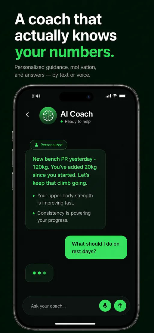 Android Budy mobile app coach chat answering workout and nutrition questions